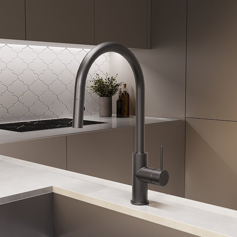 Смеситель для кухни Vincea City VKF-2C1GM вороненая сталь купить в интернет-магазине сантехники Sanbest