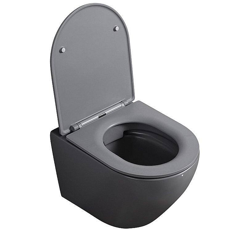 Унитаз подвесной ABBER BEQUEM AC1101MG с крышкой микролифт, безободковый, серый матовый купить в интернет-магазине Sanbest