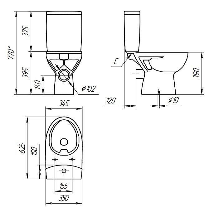 Унитаз Cersanit PARVA Clean On 011 3/6 DPL EO с крышкой микролифт, с бачком, безободковый купить в интернет-магазине Sanbest