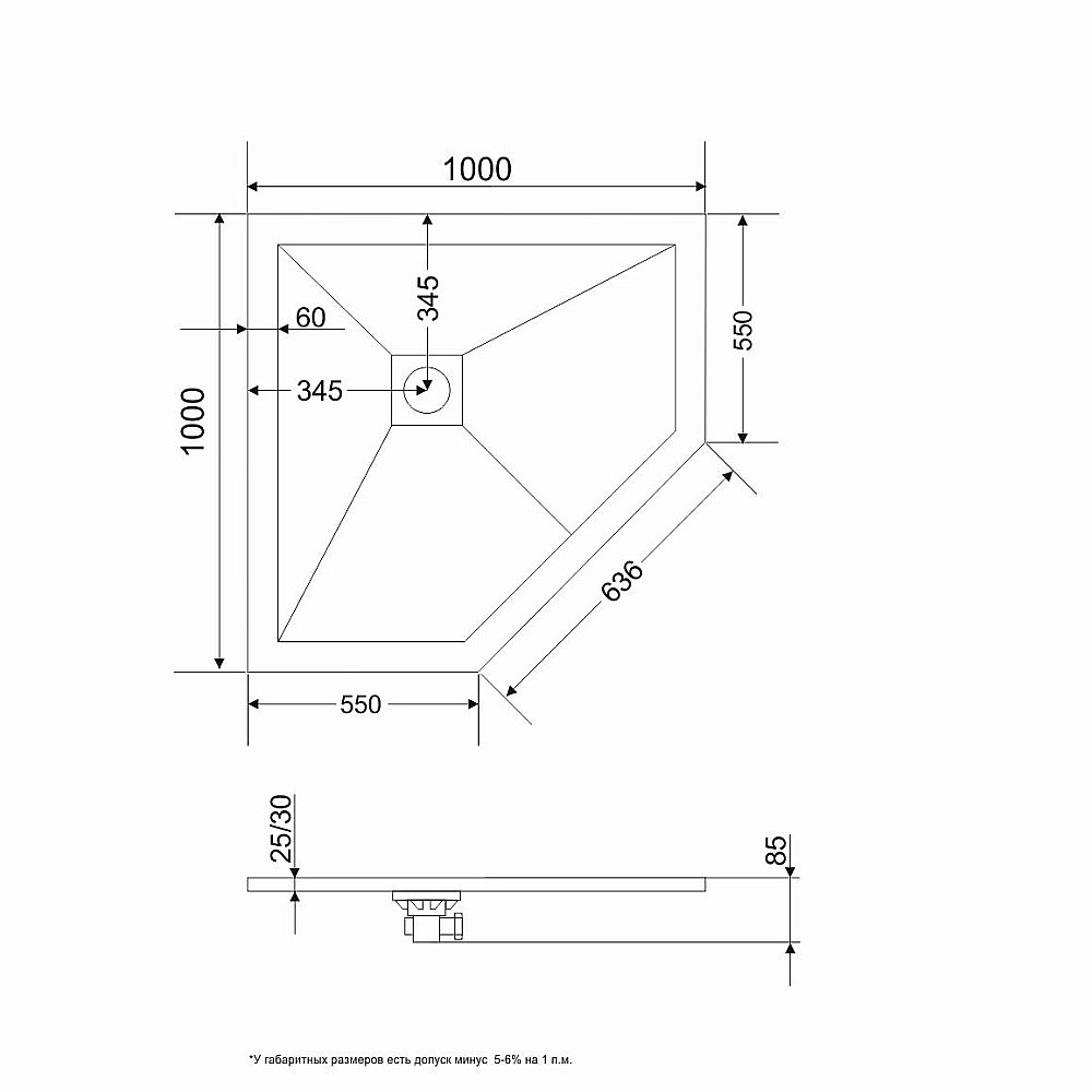 Душевой поддон RGW ST/T-G Stone Tray 16155100-02 100x100 графит купить в интернет-магазине Sanbest