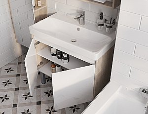 Тумба с раковиной Акватон Сканди Сканди Doors 80 белая/дуб верона для ванной в интернет-магазине Sanbest