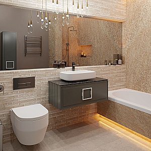 Тумба с раковиной LA FENICE Cubo Grigio 80 серая, столешница черная/ручка белая для ванной в интернет-магазине Sanbest