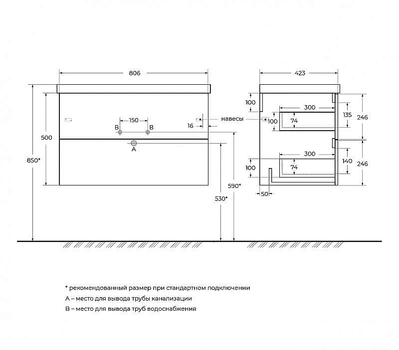Тумба с раковиной Belbagno DUE 80 DUE-800-2C-SO-GM-P-FH+BB-8076-3-80 ручки в комплекте, оружейная сталь для ванной в интернет-магазине Sanbest