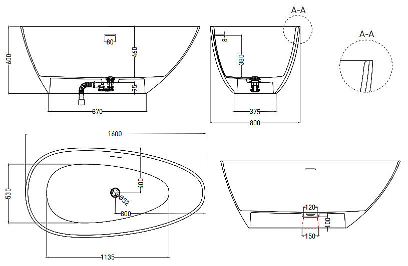 Ванна Salini PAOLA S-stone 1015203M 160x80 белая купить в интернет-магазине Sanbest
