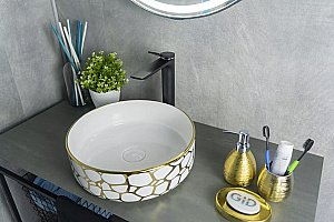 Раковина накладная Gid 36 D1357h018 53327 белая, золото с декором купить в интернет-магазине Sanbest