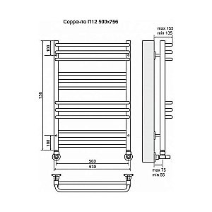 Полотенцесушитель водяной Terminus Сорренто П12 500x756 купить в интернет-магазине сантехники Sanbest