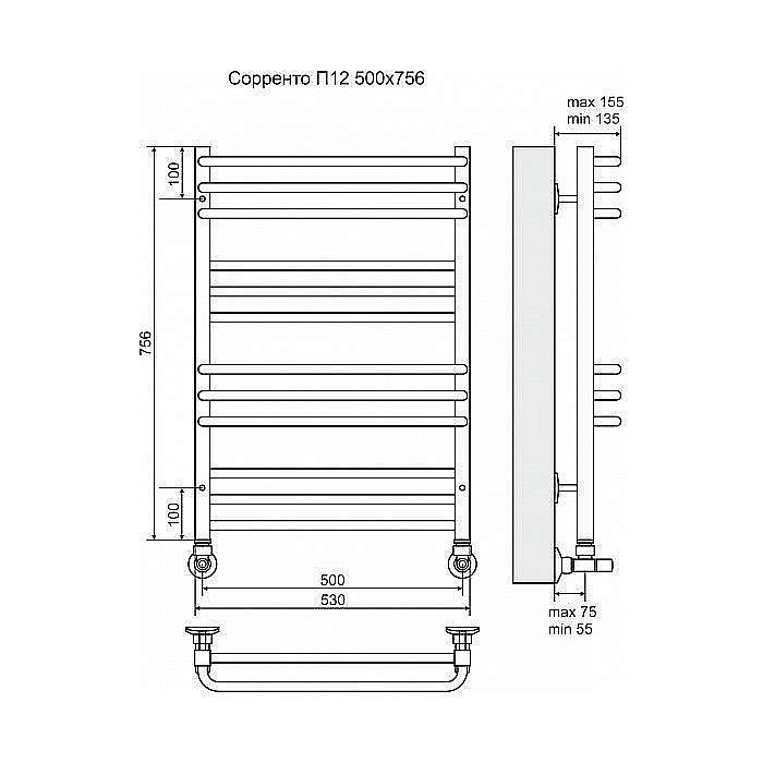 Полотенцесушитель водяной Terminus Сорренто П12 500x756 купить в интернет-магазине сантехники Sanbest