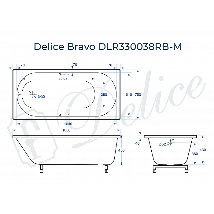 Ванна Delice Bravo DLR330038RB-M 180х75 белая матовая/ручки черные купить в интернет-магазине Sanbest
