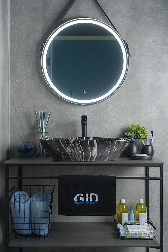 Раковина накладная Gid Creativo 59 Mnc206 54427 черная мрамор купить в интернет-магазине Sanbest