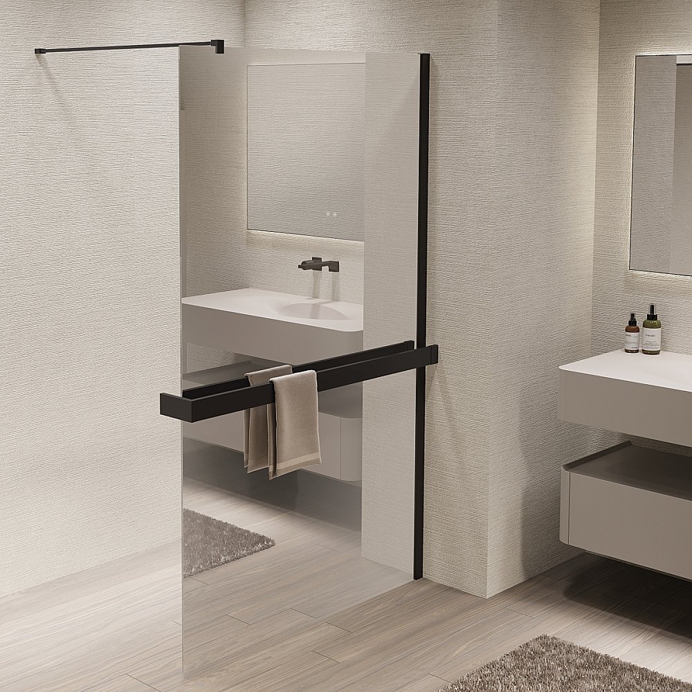 Душевое ограждение Vincea Walk-In VSW-1HR900MRB 90 черный/стекло зеркальное купить в интернет-магазине Sanbest