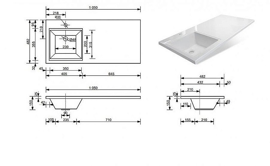 Раковина Эстет Даллас 105 ФР-00003575 белая купить в интернет-магазине Sanbest