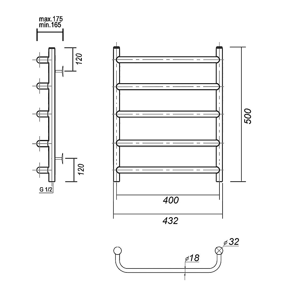 Полотенцесушитель водяной Domoterm Стефано П5 400x500 хром купить в интернет-магазине сантехники Sanbest