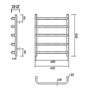 Полотенцесушитель водяной Domoterm Стефано П5 400x500 хром купить в интернет-магазине сантехники Sanbest