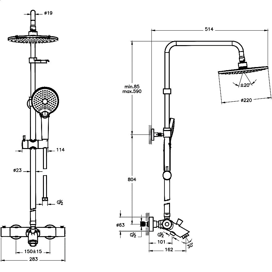 Душевая система Vitra AquaHeat Joy B A47208EXP купить в интернет-магазине сантехники Sanbest
