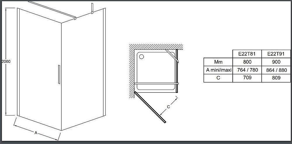 Душевая дверь Jacob Delafon CONTRA E22T91-GA 90 купить в интернет-магазине Sanbest