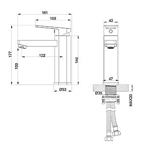 Смеситель для раковины WONZON & WOGHAND FRAME, Хром (WW-88139010-CR) купить в интернет-магазине сантехники Sanbest