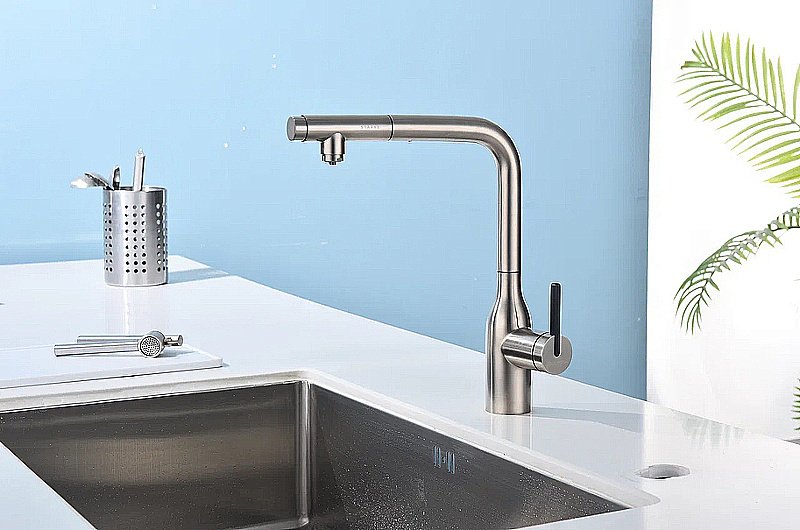 Смеситель для кухни Paulmark Viper Vi213105-BS брашированная сталь купить в интернет-магазине сантехники Sanbest