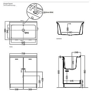 Тумба с раковиной постирочная Kerasan Aquadom 75 для ванной в интернет-магазине Sanbest