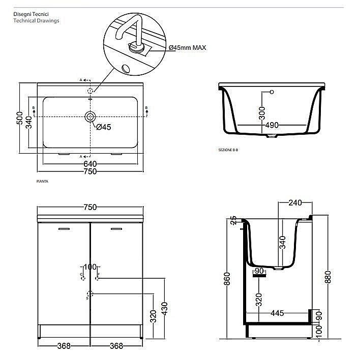 Тумба с раковиной постирочная Kerasan Aquadom 75 для ванной в интернет-магазине Sanbest