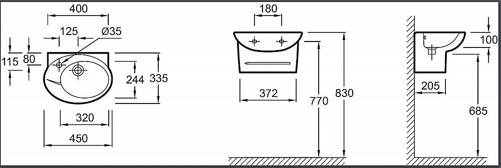 Раковина Jacob Delafon PRESQU`ILE E1337-00 белая купить в интернет-магазине Sanbest