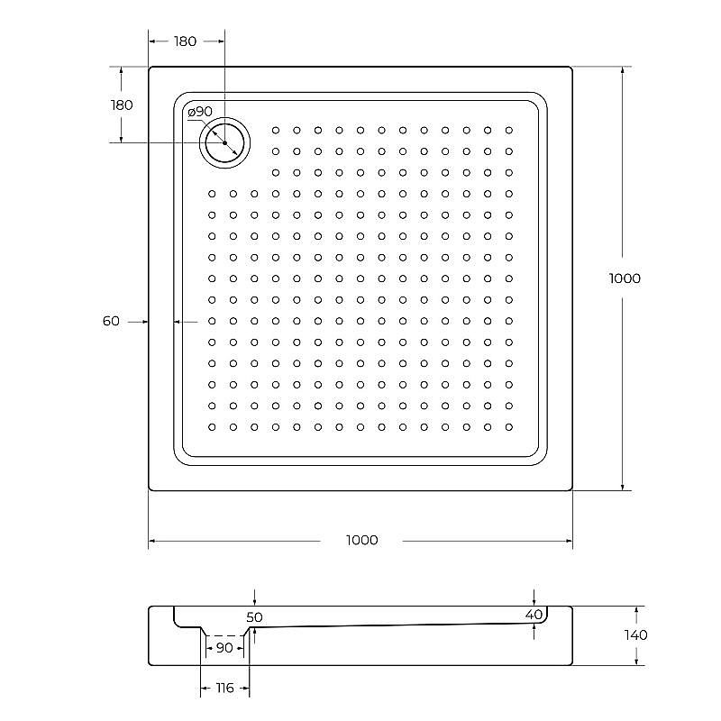 Душевой поддон Cezares TRAY-A-A 100х100 без сифона купить в интернет-магазине Sanbest