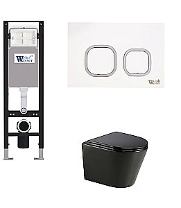 Унитаз с инсталляцией WeltWasser AMBERG 350+SALZBACH 043 GL-BL+AMBERG RD-WT черный/кнопка белая, безободковый, с крышкой микролифт, слив торнадо купить в интернет-магазине Sanbest