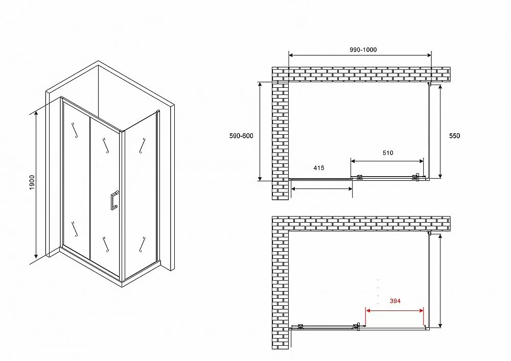 Душевой уголок ABBER Schwarzer Diamant 100х60 AG301005-S605 стекло прозрачное/профиль хром купить в интернет-магазине Sanbest