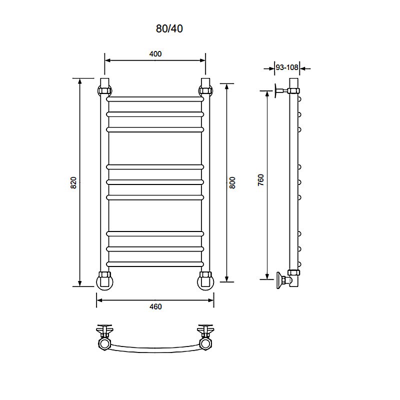 Полотенцесушитель водяной Veconi Nemi-A N8040B-A черный купить в интернет-магазине сантехники Sanbest