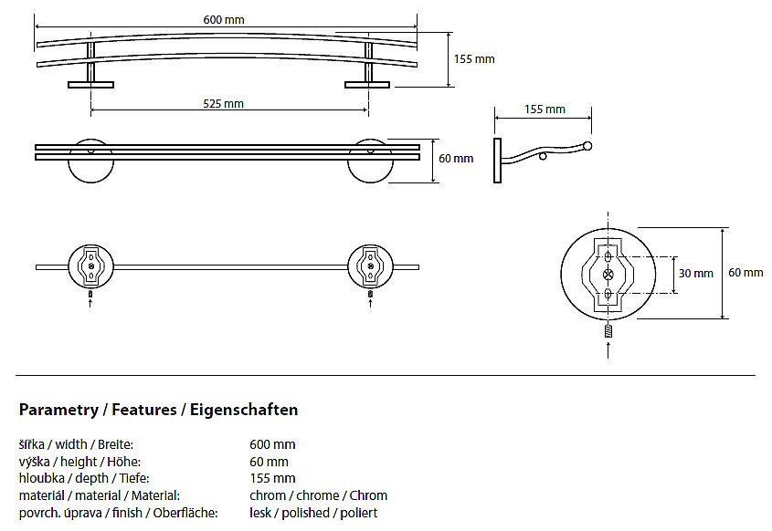 Полотенцедержатель двойной Bemeta Alfa 102410052 купить в интернет-магазине сантехники Sanbest