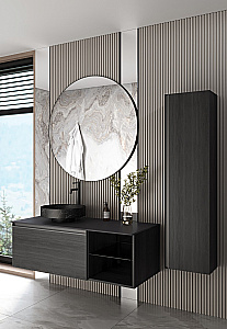 Тумба с раковиной и столешницей Armadi Art QUATRO 6 120  OAK ANTHRACITE/профиль ANTHRACITE для ванной в интернет-магазине Sanbest