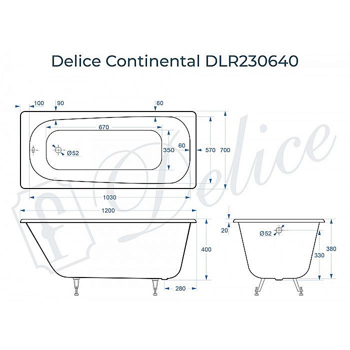 Ванна Delice Continental Elite 120х70 DLR230640 120х70 белая купить в интернет-магазине Sanbest