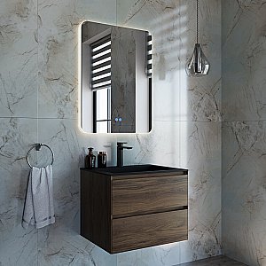 Тумба с раковиной Vincea Luka 60 VMC-2L600CO/VCB-13600B тёмный дуб/раковина черная для ванной в интернет-магазине Sanbest