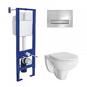 Унитаз подвесной BERGES Gamma 043312 с инсталляцей АТОМ Line, кнопка хром глянец, с крышкой микролифт купить в интернет-магазине Sanbest