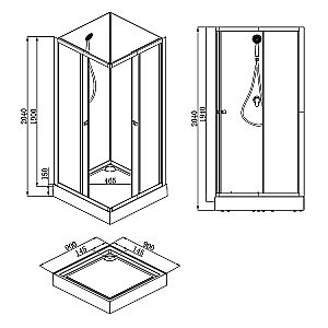 Душевая кабина Loranto NEO CS-21801 90х90 прозрачное стекло/профиль черный матовый купить в интернет-магазине Sanbest
