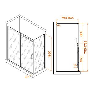 Душевой уголок RGW Tornado TO-44-1B 020744178-14 170x80 стекло прозрачное/профиль черный купить в интернет-магазине Sanbest