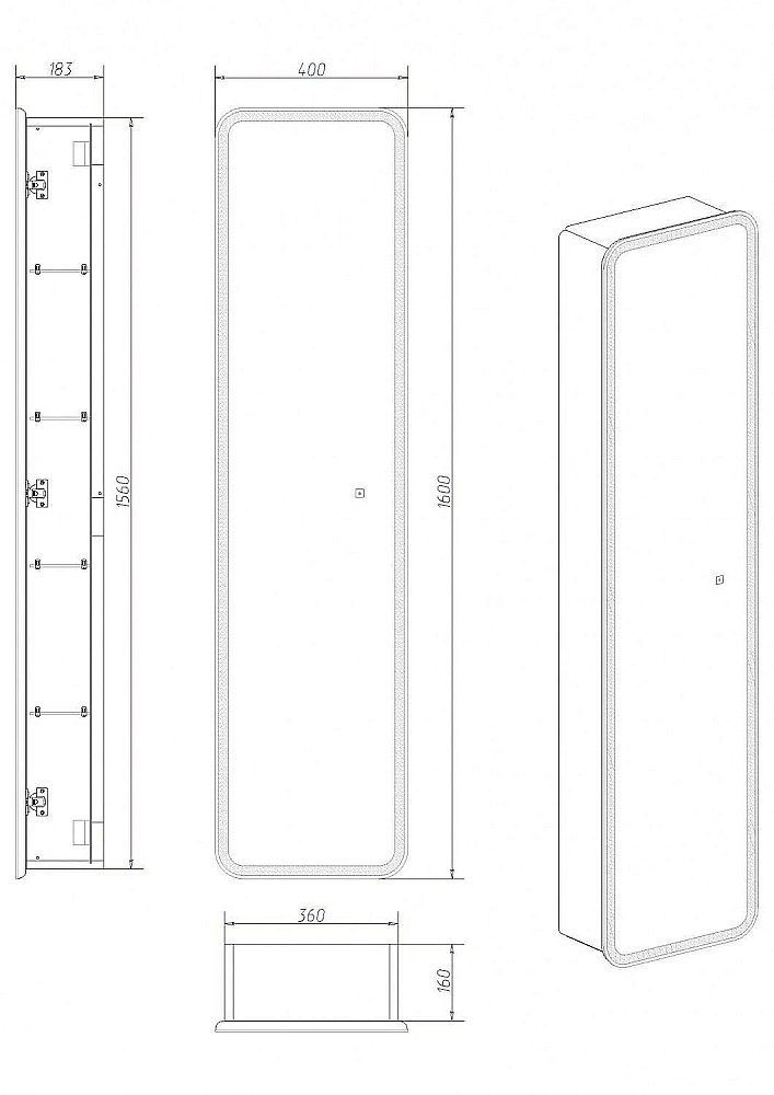 Зеркало-пенал с подсветкой Art&Max Platino AM-Pla-400-1600-1D-R-L-DS-F 40 для ванной в интернет-магазине сантехники Sanbest