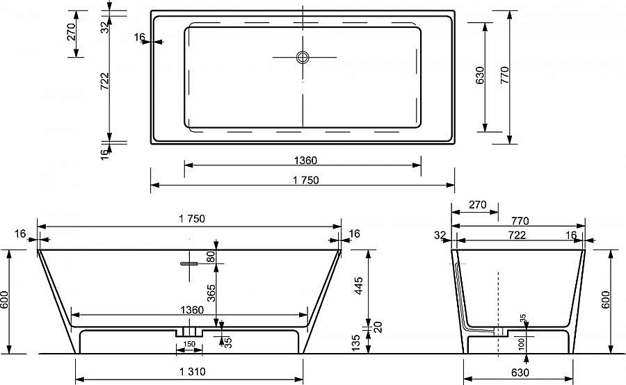 Ванна Эстет Манхэттен 175х77 любой цвет под заказ с блёстками купить в интернет-магазине Sanbest