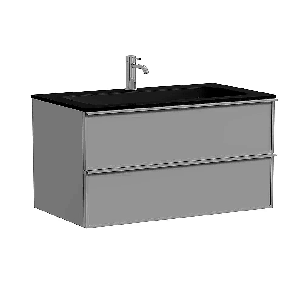 Тумба с раковиной Sancos Velta 100 VL100WG+CN7013MB теплый серый матовая/раковина черная матовая, с отверстием для ванной в интернет-магазине Sanbest