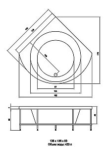 Гидромассажная ванна Aquatika Эстрада Basic 136х136 купить в интернет-магазине Sanbest