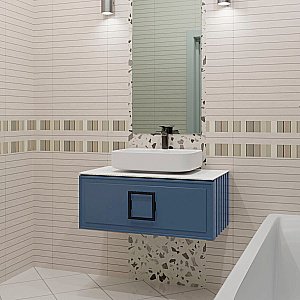 Тумба с раковиной LA FENICE Cubo Blu Grigio 100 синяя, столешница белая/ручка черная для ванной в интернет-магазине Sanbest