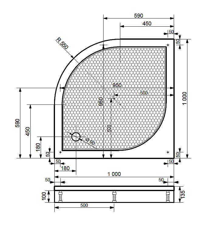 Душевой поддон Эстет Омега 100x100 цвет по RAL купить в интернет-магазине Sanbest