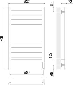 Полотенцесушитель электрический Terminus Аврора П8 500х800 черный матовый купить в интернет-магазине сантехники Sanbest