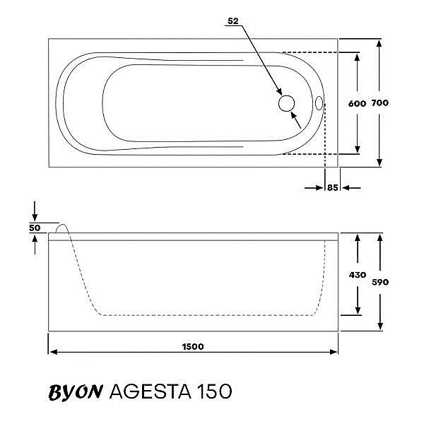 Ванна акриловая Byon Agesta Ц0000158 150х70 купить в интернет-магазине Sanbest