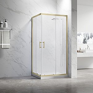 Душевой уголок Veconi Rovigo RV27G-8080-01-C8 80x80 стекло прозрачное/профиль брашированное золото купить в интернет-магазине Sanbest