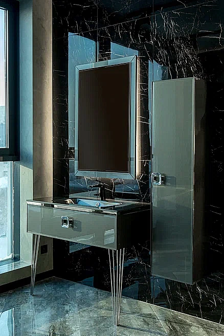 Консоль с раковиной Armadi Art LUCIDO 80 глянцевый графит для ванной в интернет-магазине сантехники Sanbest