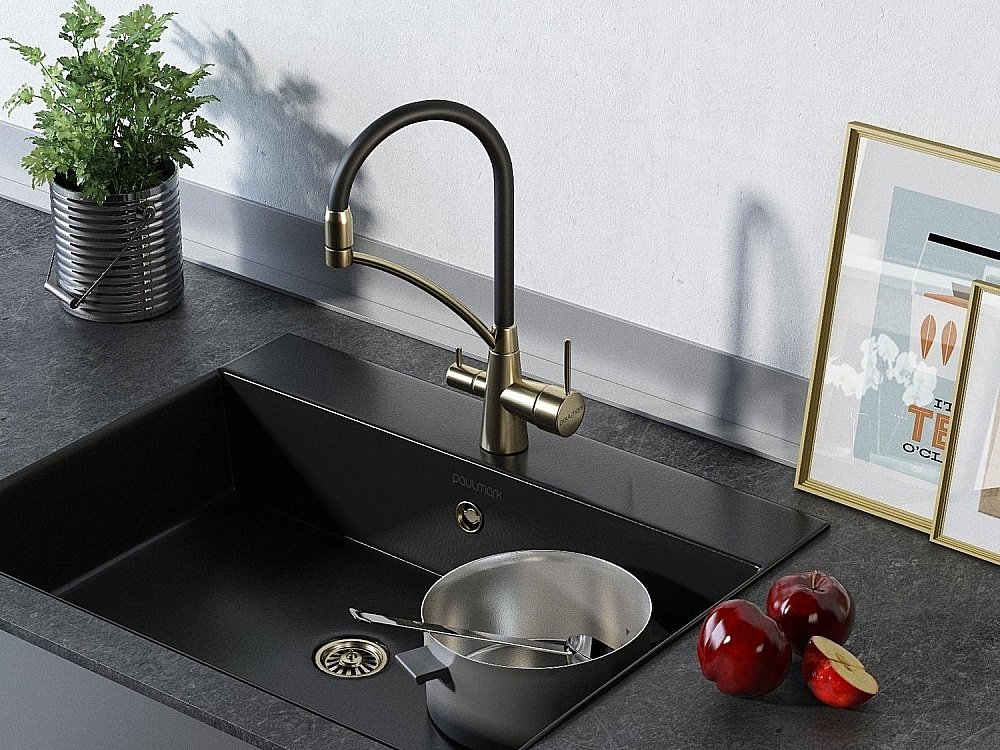 Смеситель для кухни Paulmark Sigen Si213111-BR Бронза, Черный купить в интернет-магазине сантехники Sanbest