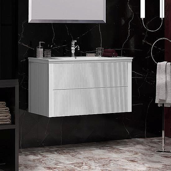 Тумба с раковиной Опадирис Рубинно 90 белая глянцевая для ванной в интернет-магазине Sanbest