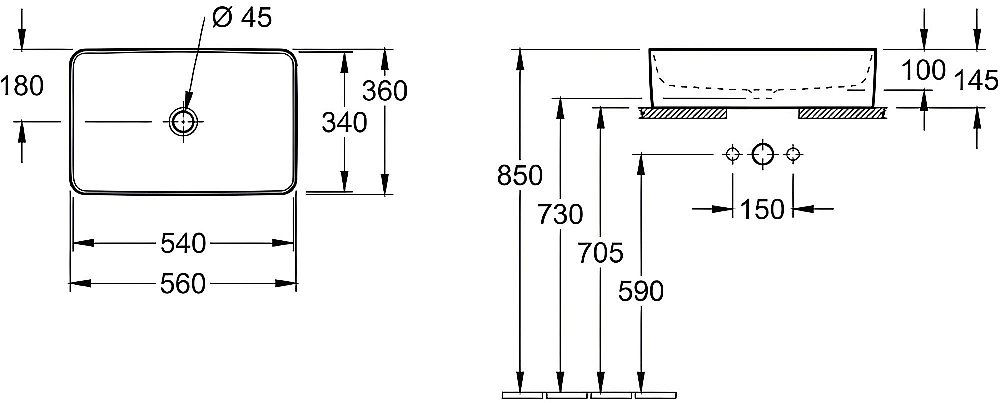 Раковина накладная Villeroy&Boch Collaro 56 4A205601 альпийский белый купить в интернет-магазине Sanbest