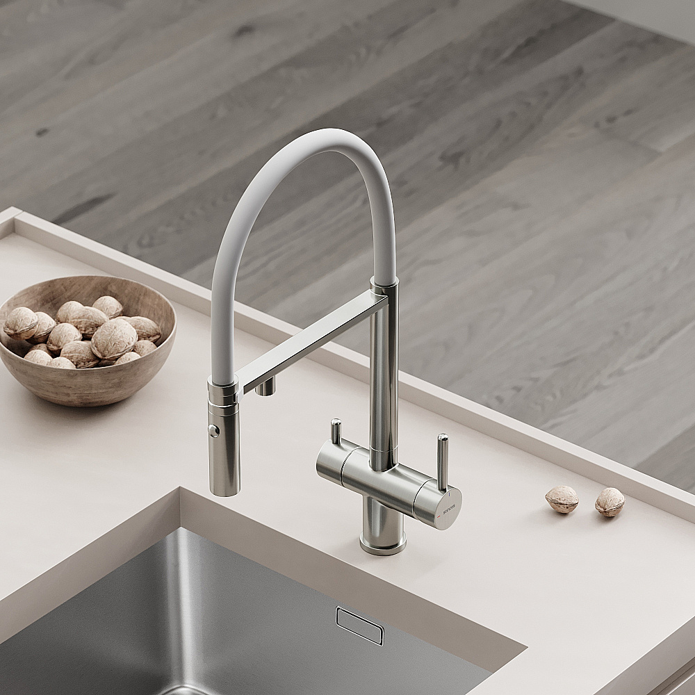 Смеситель для кухни Sancos Imola SC4010BNwh брашированный никель/белый купить в интернет-магазине сантехники Sanbest