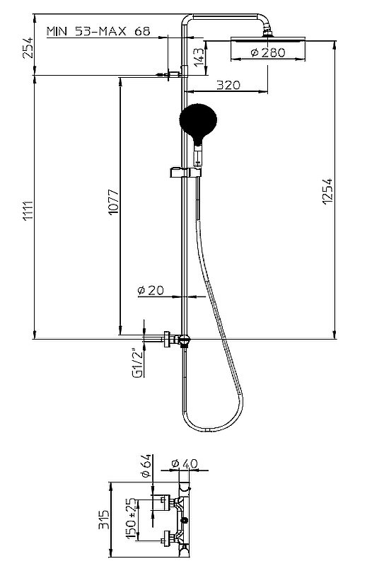 Душевая система Bossini Apice L10505.073 черная купить в интернет-магазине сантехники Sanbest